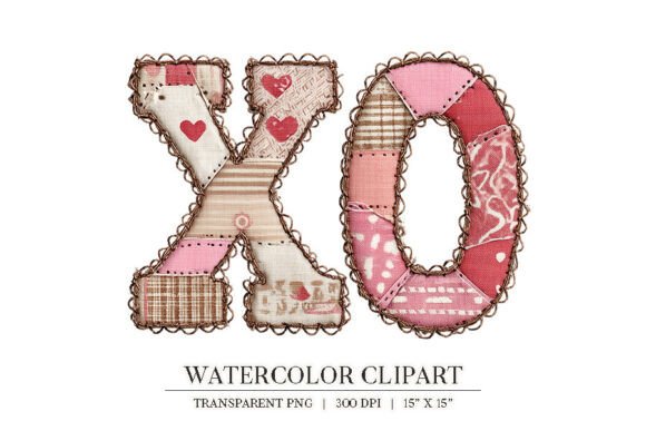 Download XO Patchwork Valentine Watercolor PNG - Patchwork valentine Collection
