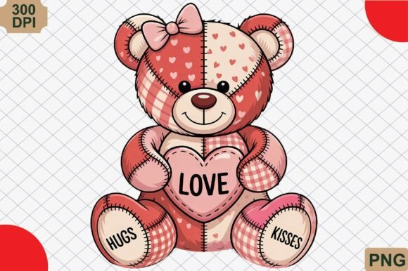 Download Patchwork Valentine Teddy Bear PNG - Patchwork valentine Collection