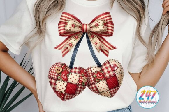 Download Patchwork Valentine Cherry Heart Bow PNG - Patchwork valentine Collection